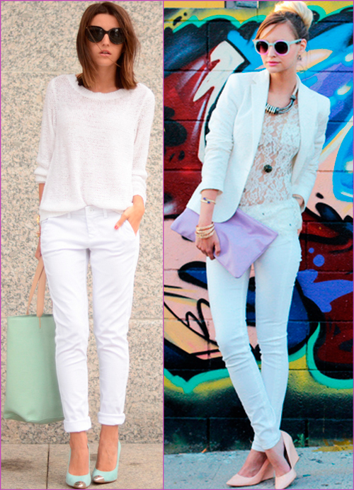 white looks and color accessories white looks - white pants looks - color accessories
