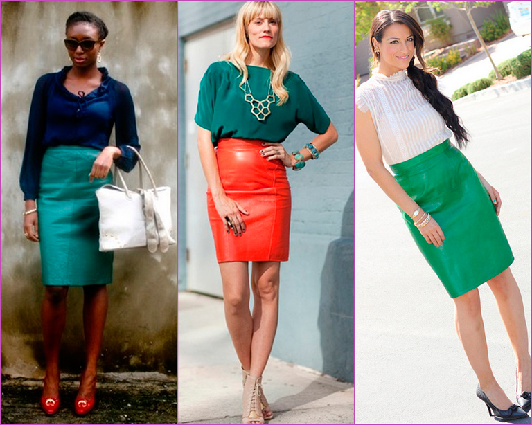 colour-leather pencil skirt - falda lápiz de colores
