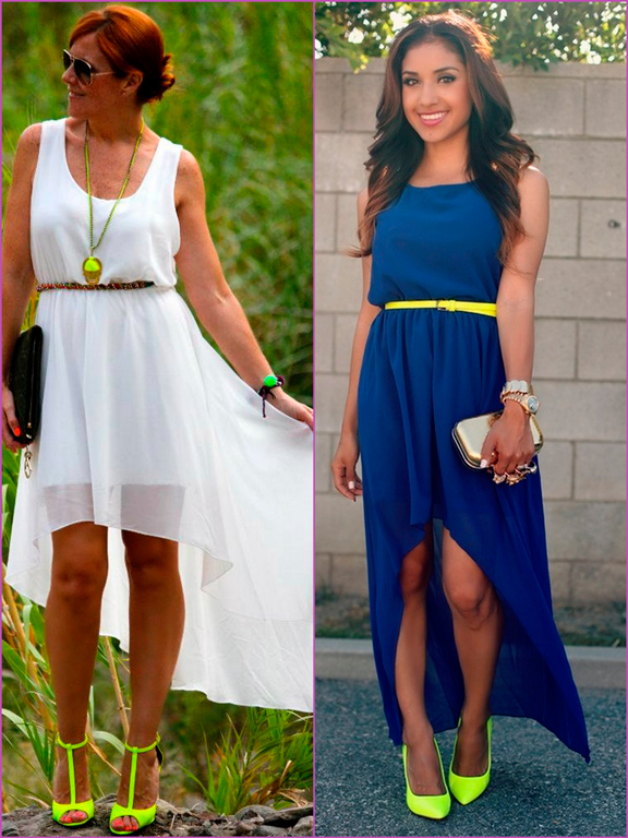 vestidos asimétricos - toque flúor tail hem dresses neon touch