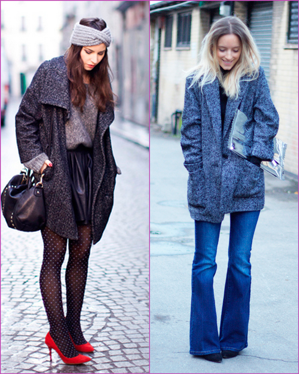 oversized grey coat retro look