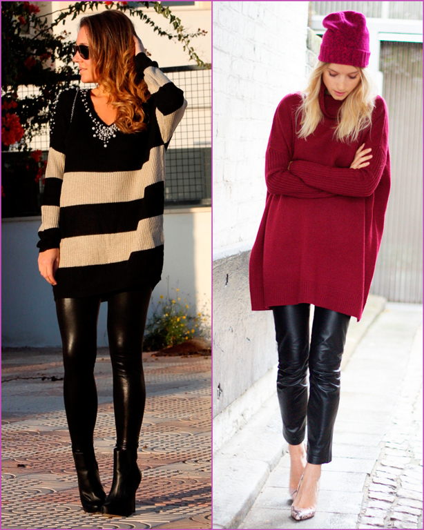 Oversized sweater-leather pant