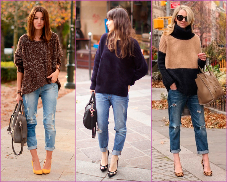 boyfriend jean-oversized sweater-high heals