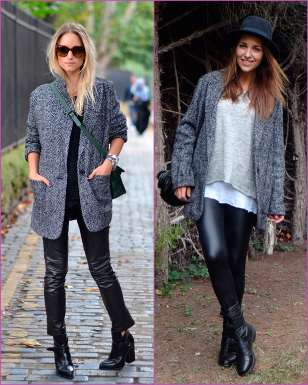 oversized grey coat-leather pants